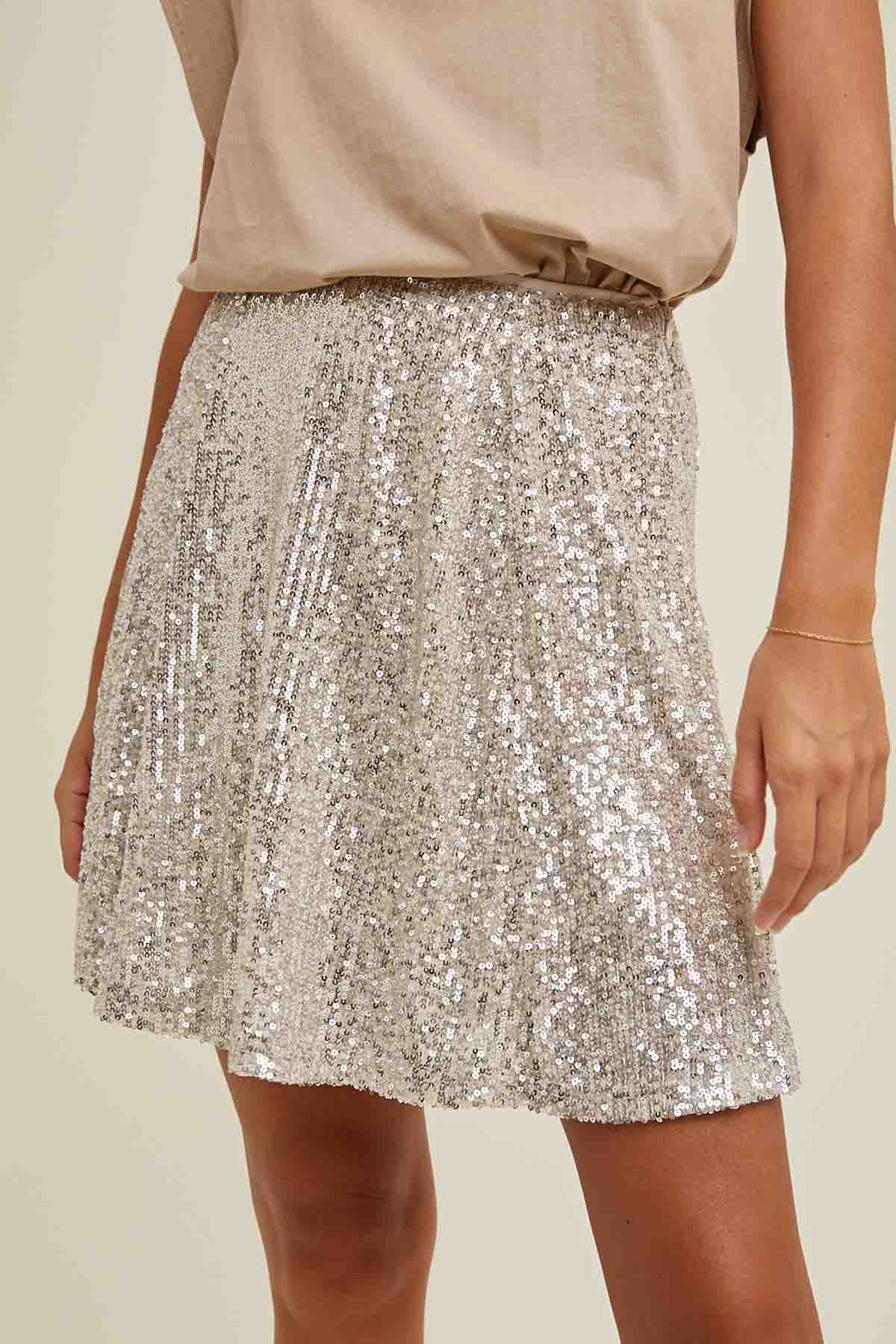 Champagne sequin cheap mini skirt