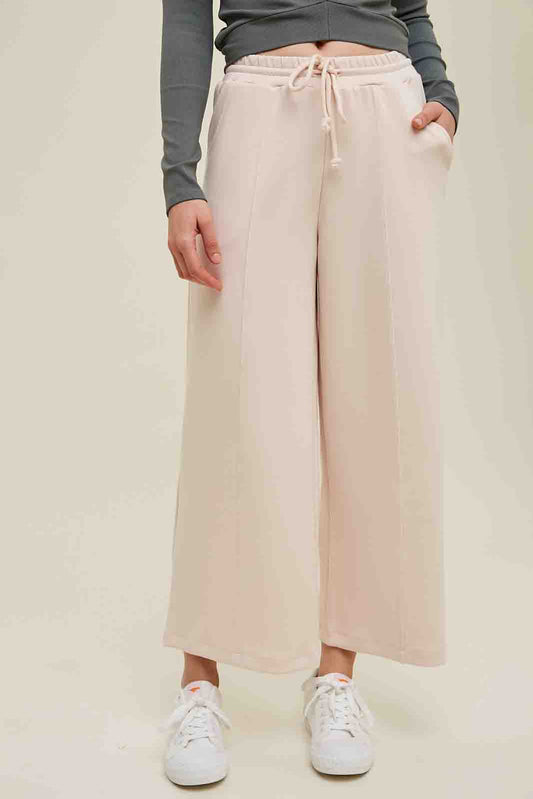 Scuba Drawstring Wide Leg Pants in Stone by Wishlist