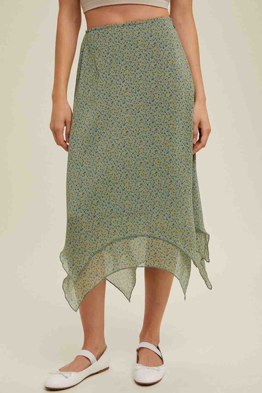 Floral Handkerchief Midi Skirt by Wishlist