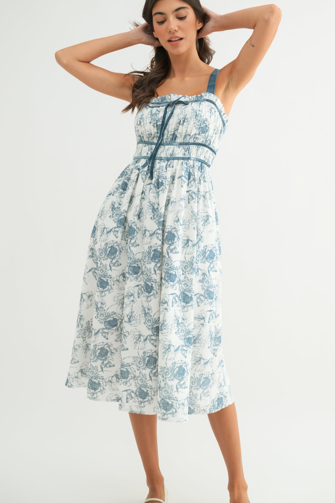 Floral Midi Dress w/ Velvet Trim by Wishlist