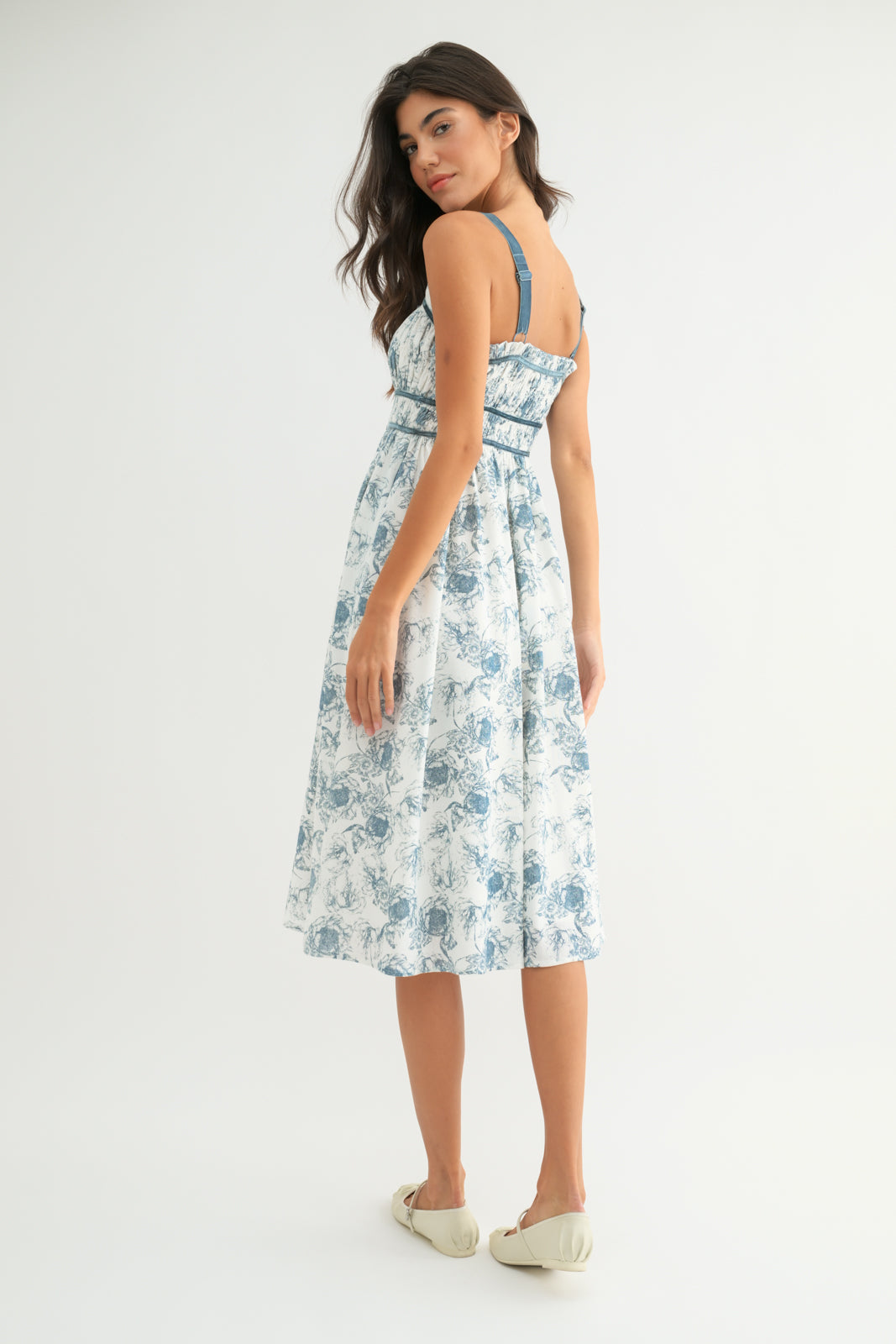 Floral Midi Dress w/ Velvet Trim by Wishlist