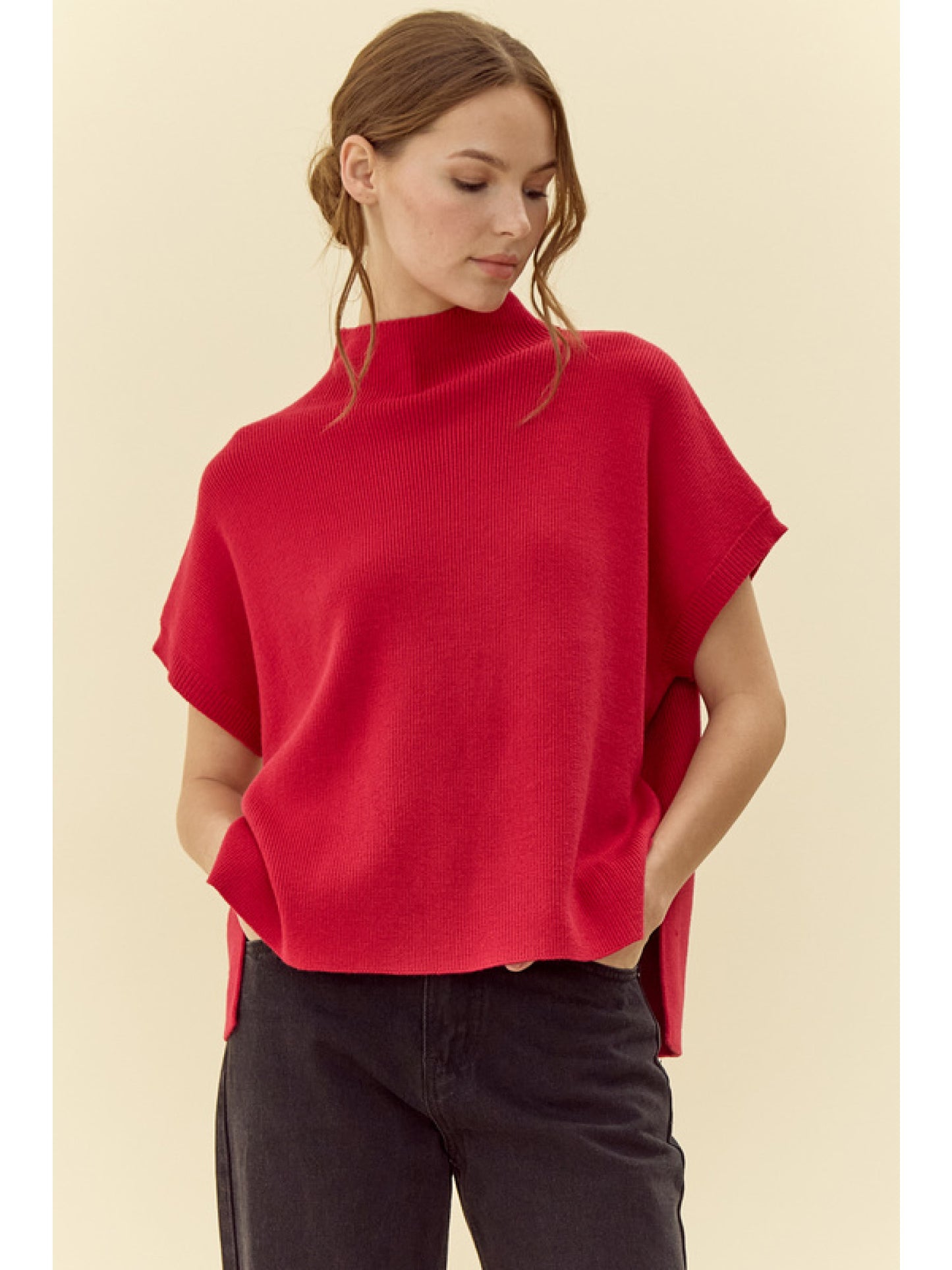 Mock Neck Ribbed Knit Top by Jodifl