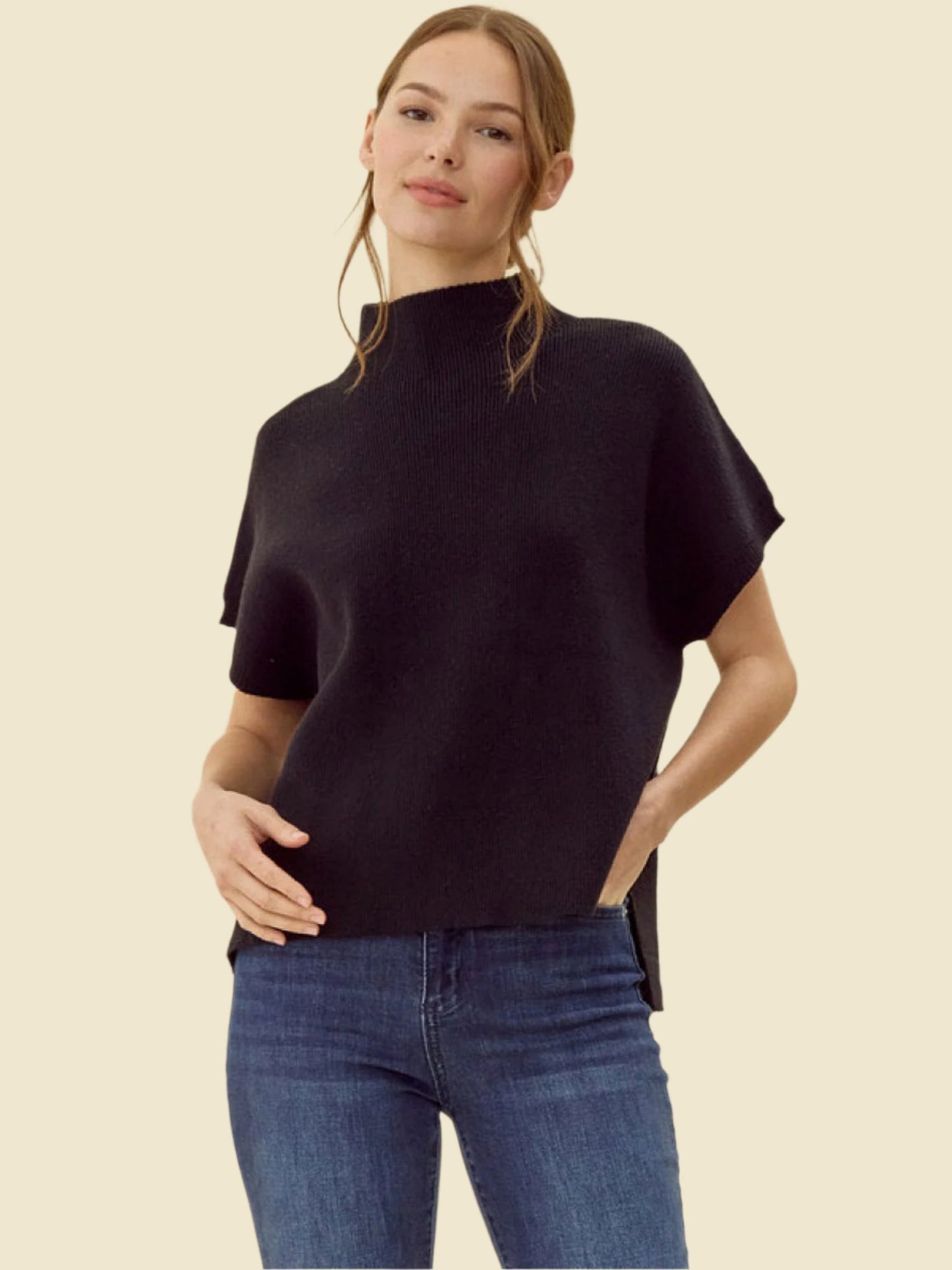 Mock Neck Ribbed Knit Top by Jodifl