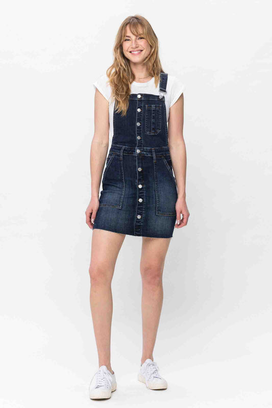 High Waist Denim Overall Skirt Dark Blue by Judy Blue