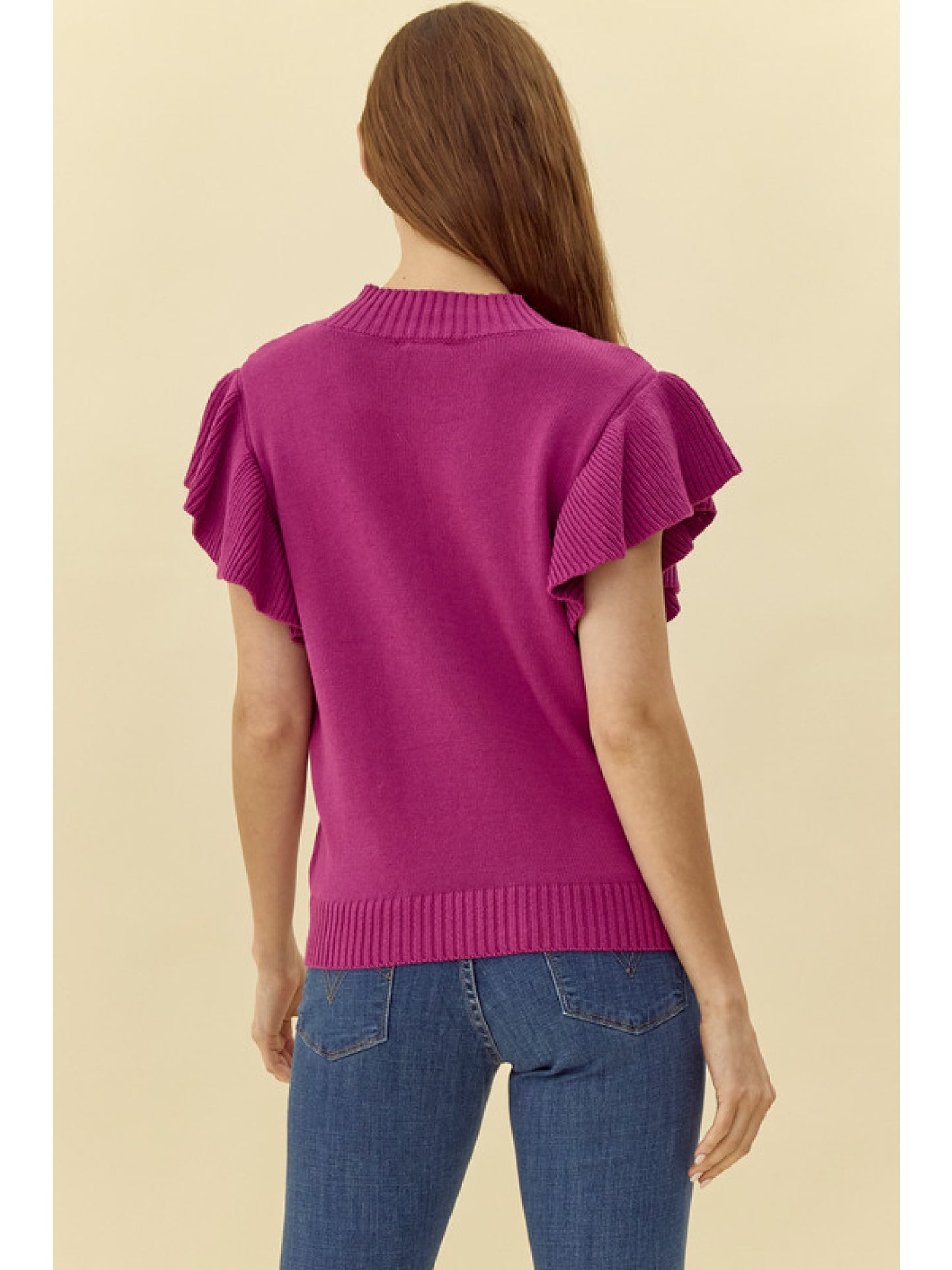 Ruffled Shoulder Solid Knit Top by Jodifl