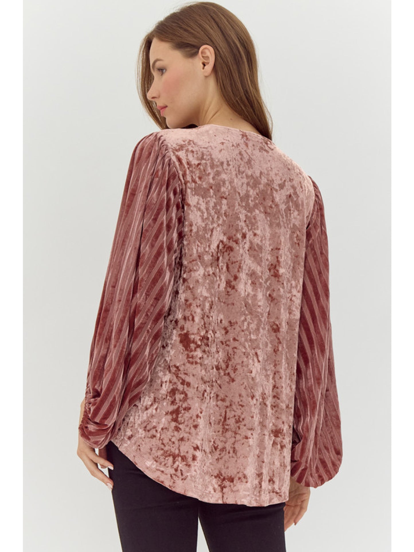 Draped Sleeve V Neck Velvet Top by Jodifl