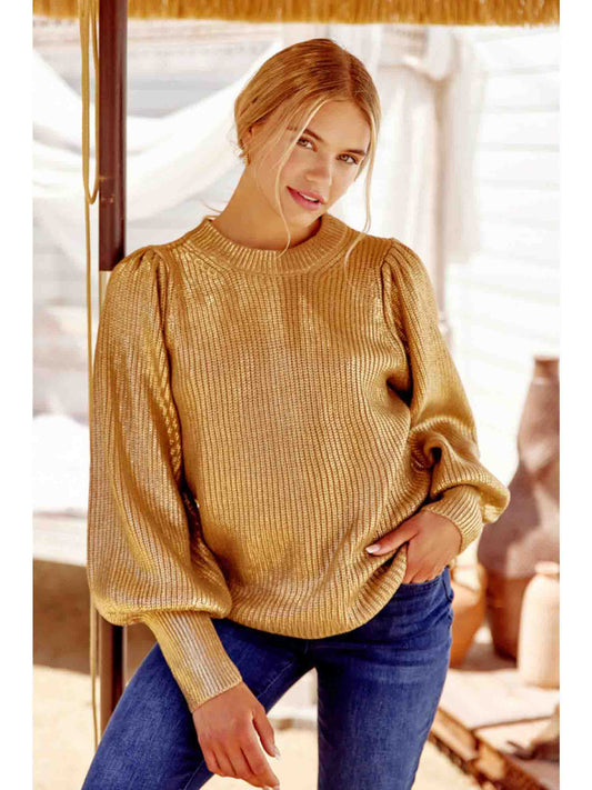 Metallic Knit Pullover LSL with Ribbed Hems by Jodifl