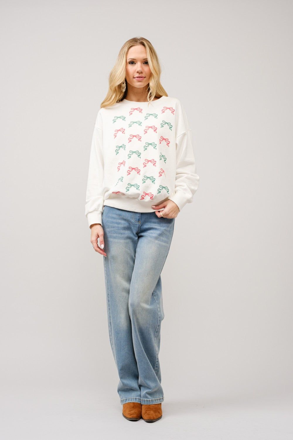 Christmas Bow Embroidered Sweatshirt by Blue B