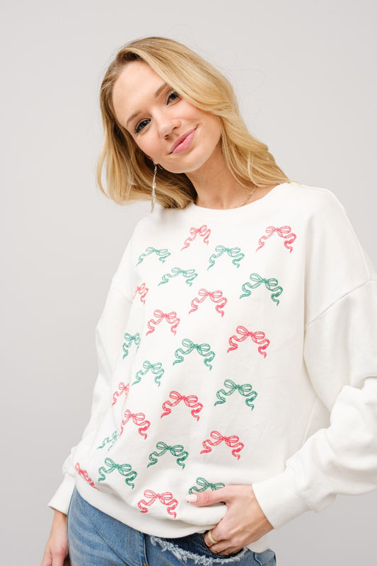 Christmas Bow Embroidered Sweatshirt by Blue B