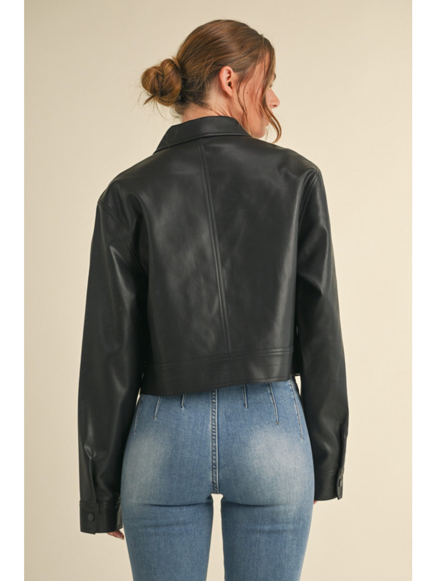 Collared Faux Leather Jacket in Black by Jodifl