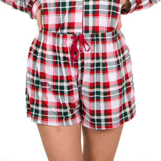 Mansfield Plaid Sleep Shorts Dark Green/True Red