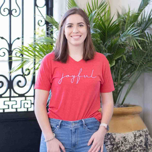 Women's Joyful V-Neck T-Shirt Red/White