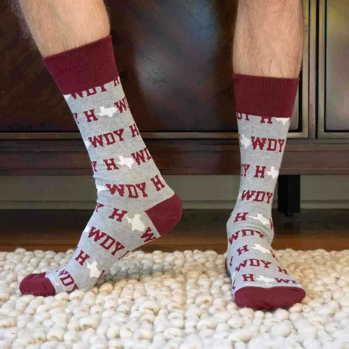Men's Howdy Socks Gray/Maroon/White