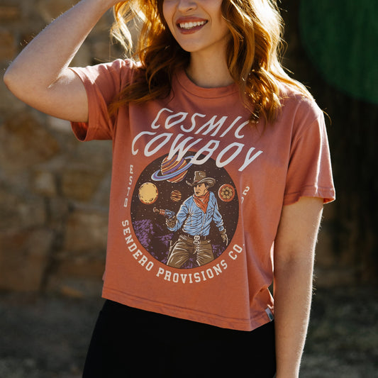 Cosmic Cowboy Women's Crop Tee in Dusty Mauve – Sendero Provisions Co