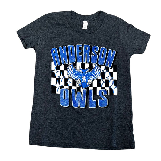 Anderson Owls Checkered Mascot Spirit Tee