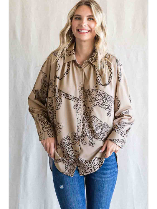 Satin Animal Print Long Dolman Sleeve Top Plus