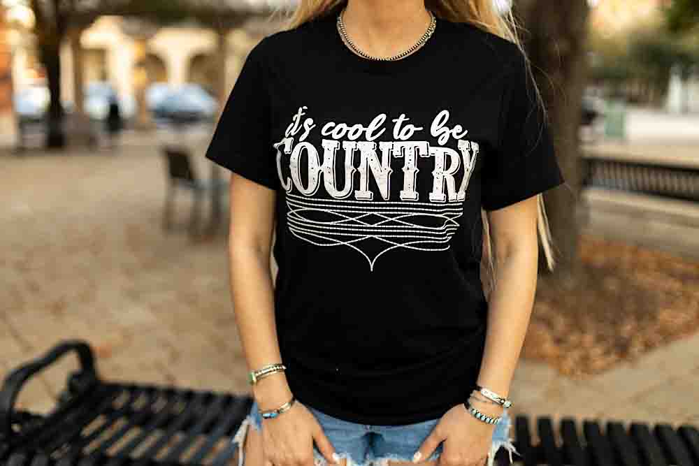 It's Cool to be Country Tee in Black with White Ink by Texas True Threads