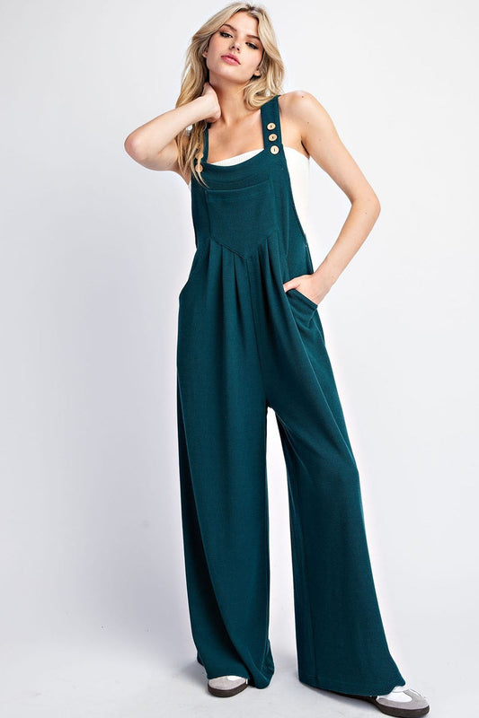 Solid Sleeveless Wide Leg Jumpsuit in Hunter Green by ee:some