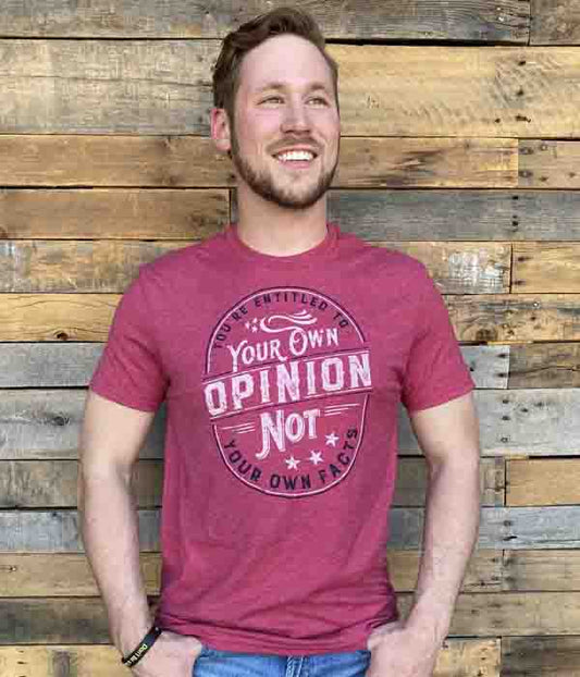 Opinions Not Facts Tee in Vintage Red by Mason Jar Label