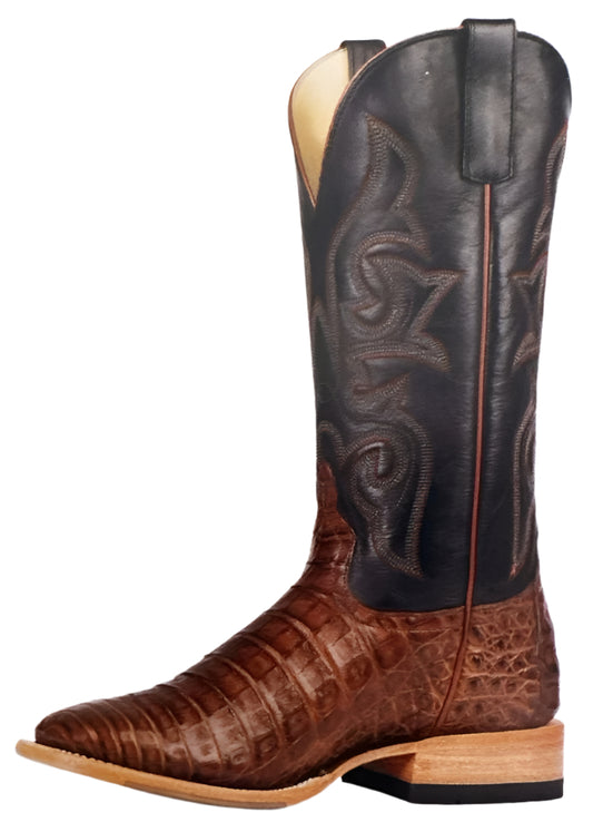 Cigar Pull Up Caiman Cowboy Boots with Black Texas Top by Horse Power