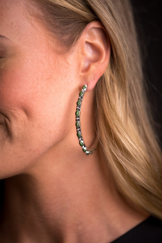 Burnished Silver and Green Petite Hoops by West & Co