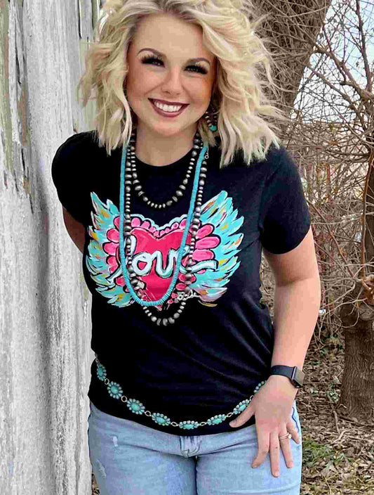 Love Heart Tee on Charblack by Texas True Threads