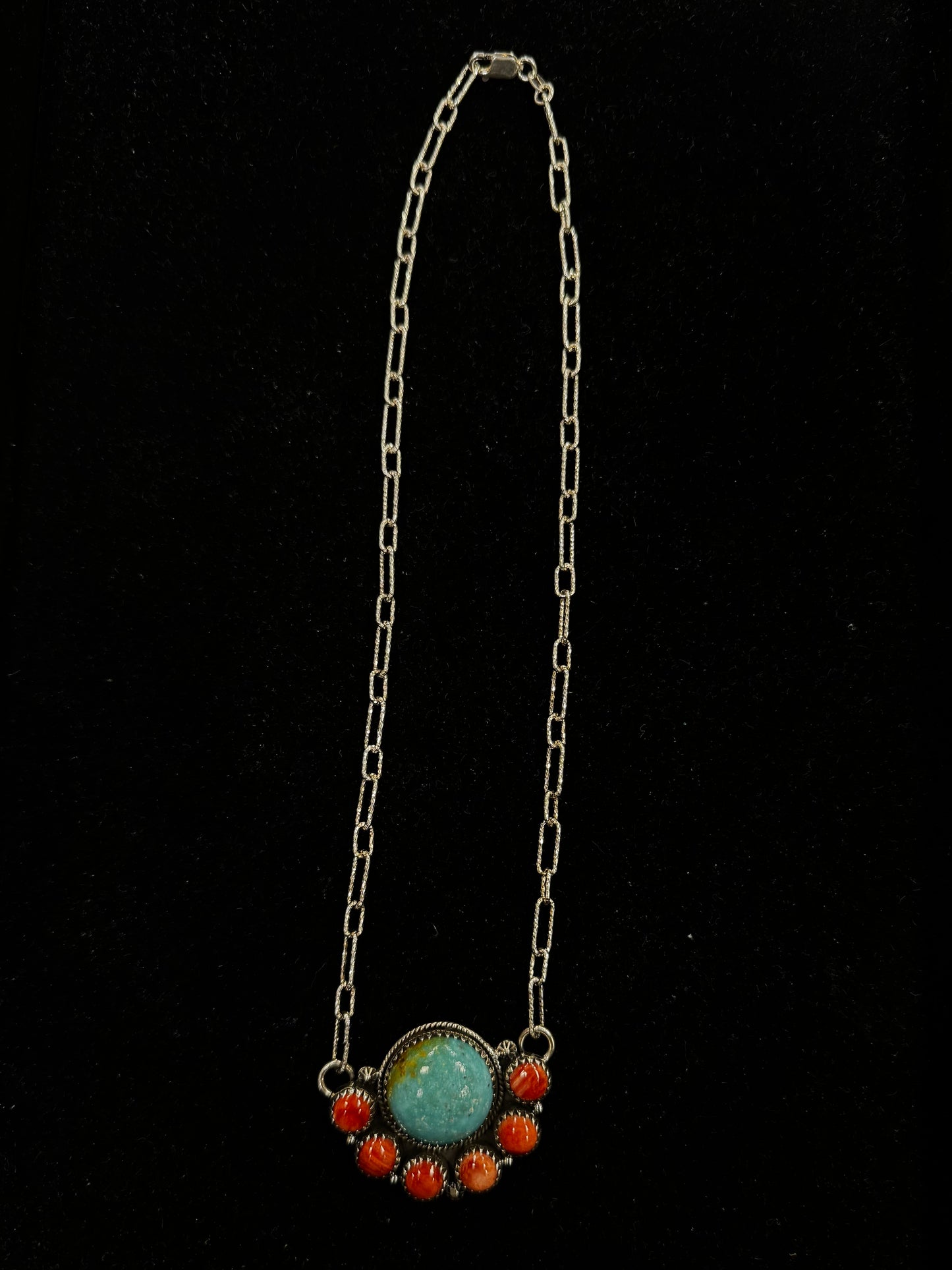 Turquoise and Orange Spiny Necklace