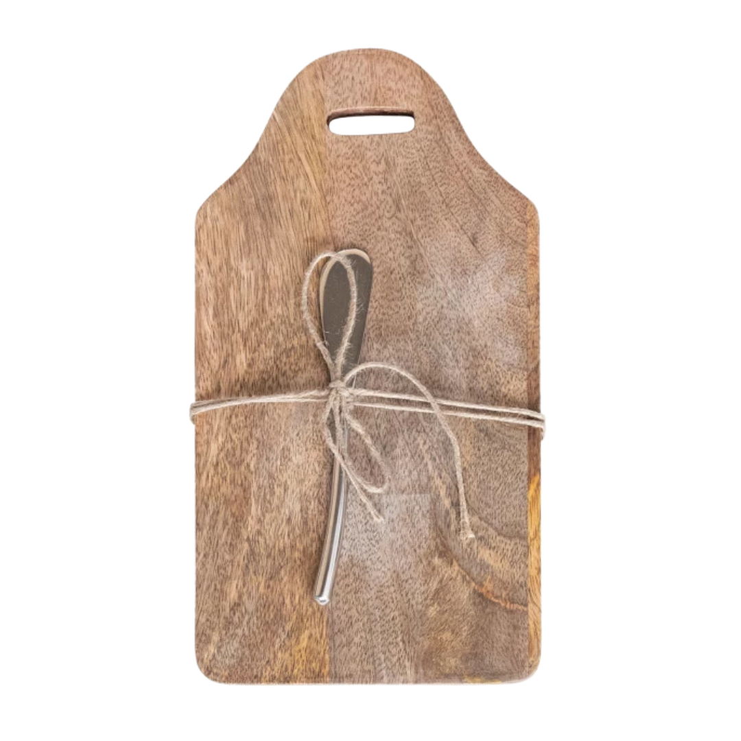 Mango Wood Cheese/Cutting Board w/ Handle & Canape Knife