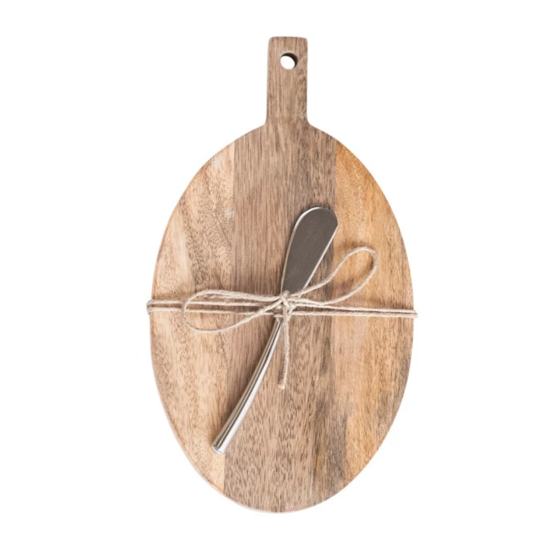 Mango Wood Cheese/Cutting Board w/ Handle & Canape Knife