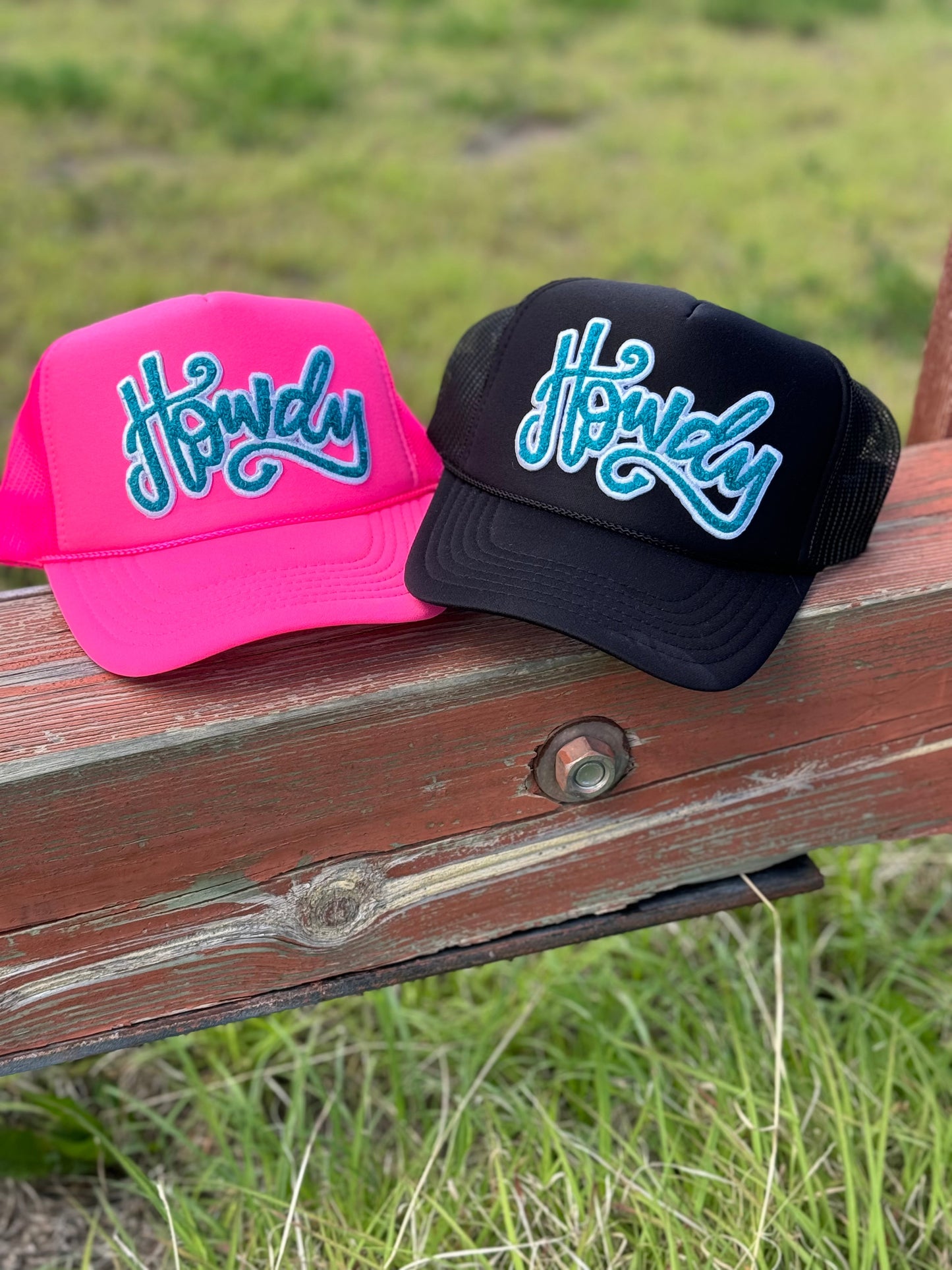 Howdy in Turquoise Chenille Foam Trucker Cap