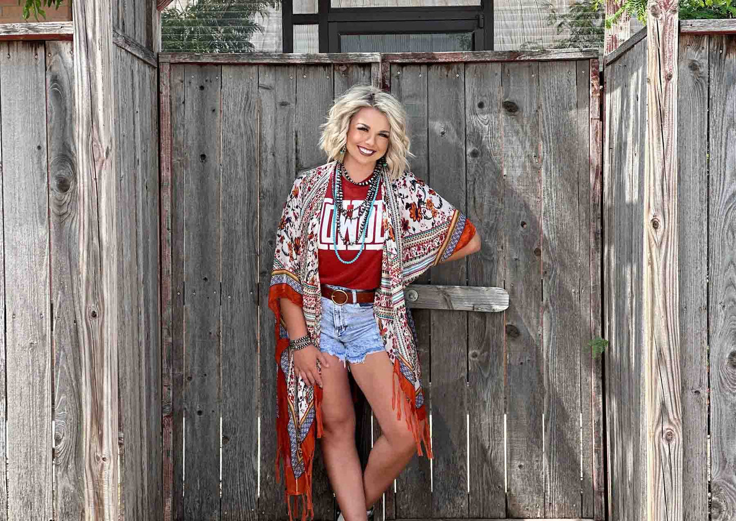 Tally Rust Floral Short-Sleeve Kimono