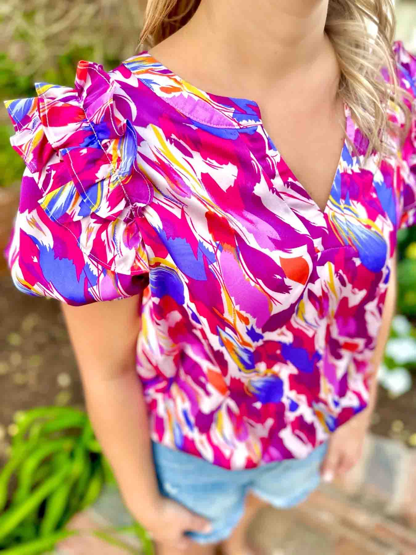 Molly Colorful V Neck Top by Washco Apparel