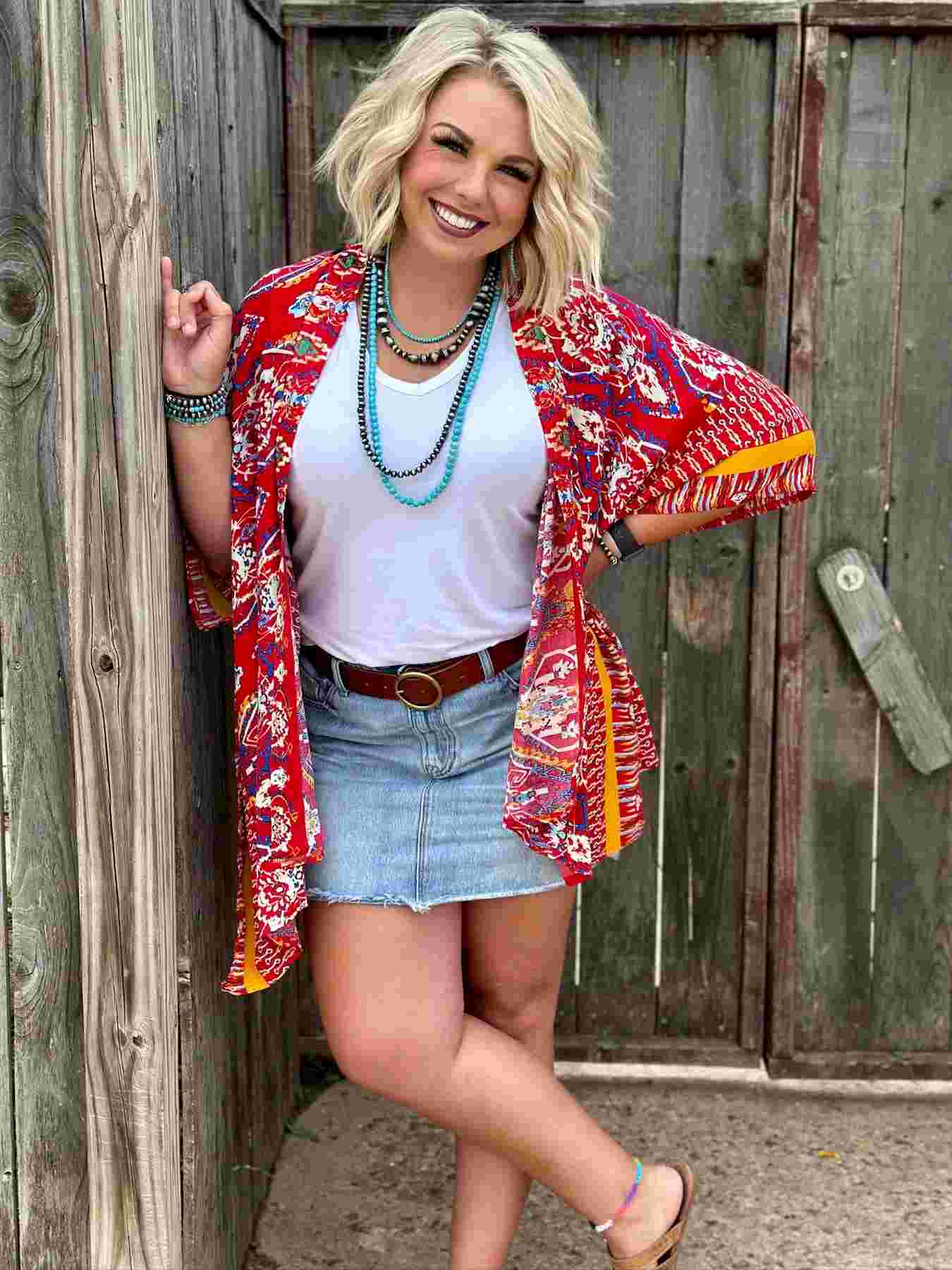 Mae Red Short-Sleeve Kimono