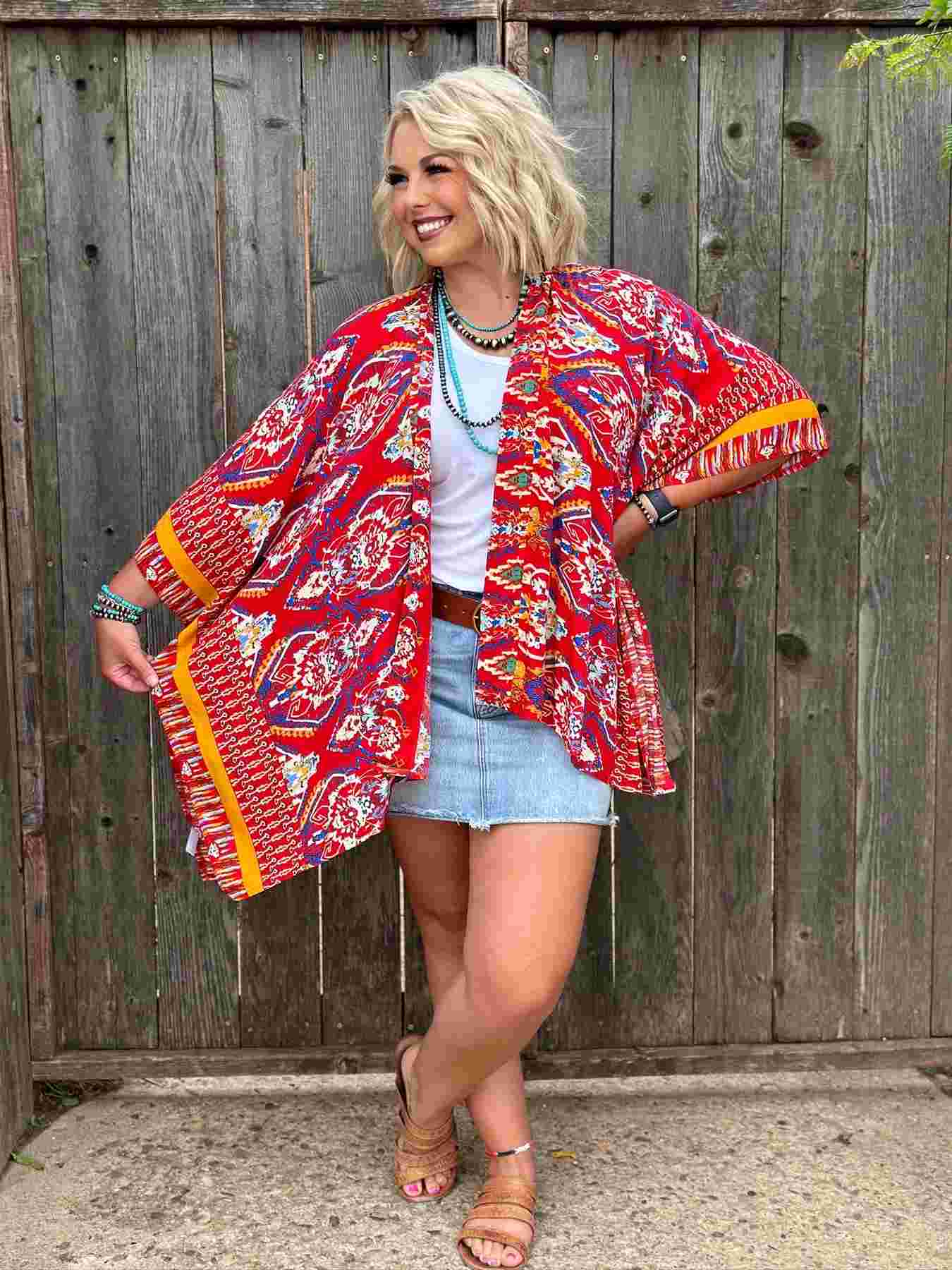 Mae Red Short-Sleeve Kimono