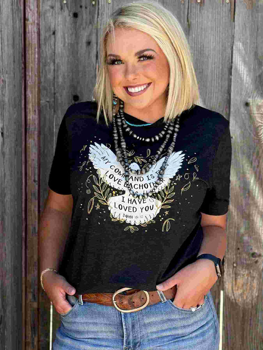 Love One Another Bird Tee on Charblack by Texas True Threads