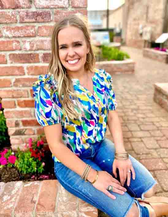 Ruthie Colorful V Neck Top by Washco Apparel