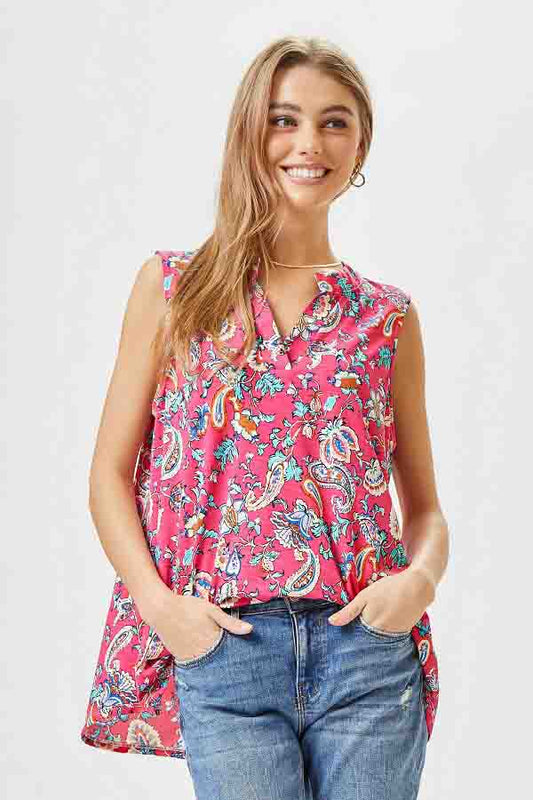 Paisley Coral Split Neckline Tank by dear scarlett