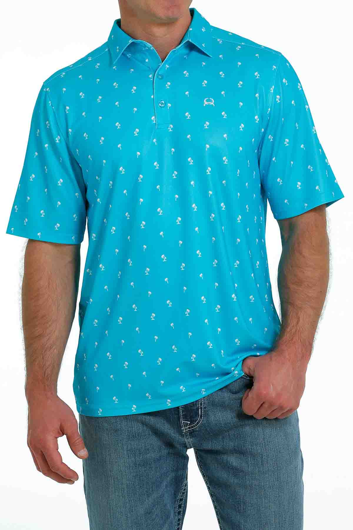 Cinch Men's Arena Flex Polo Blue Palm Tree Print