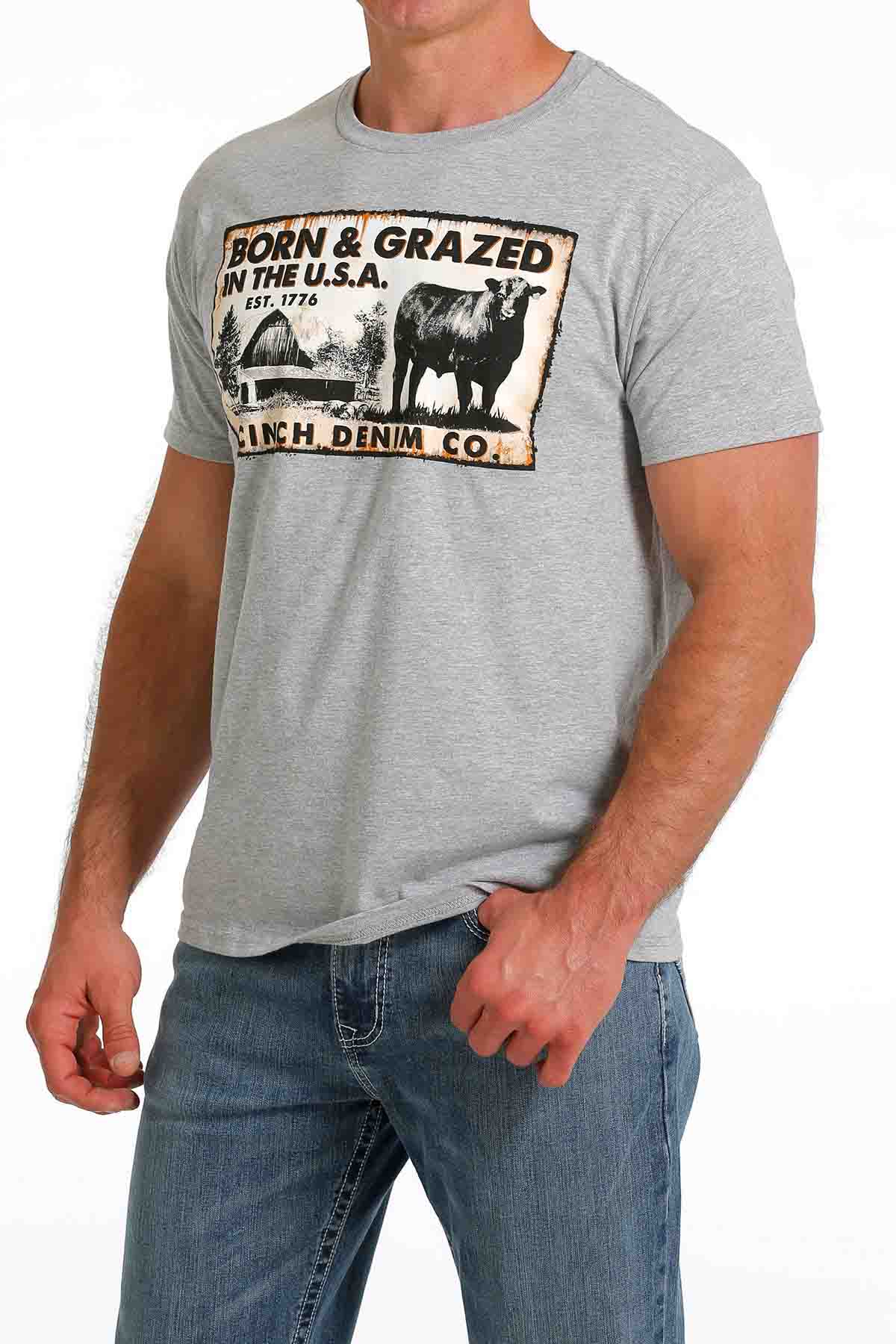 Men's Cinch "Born & Grazed" Heather Gray Graphic T-Shirt