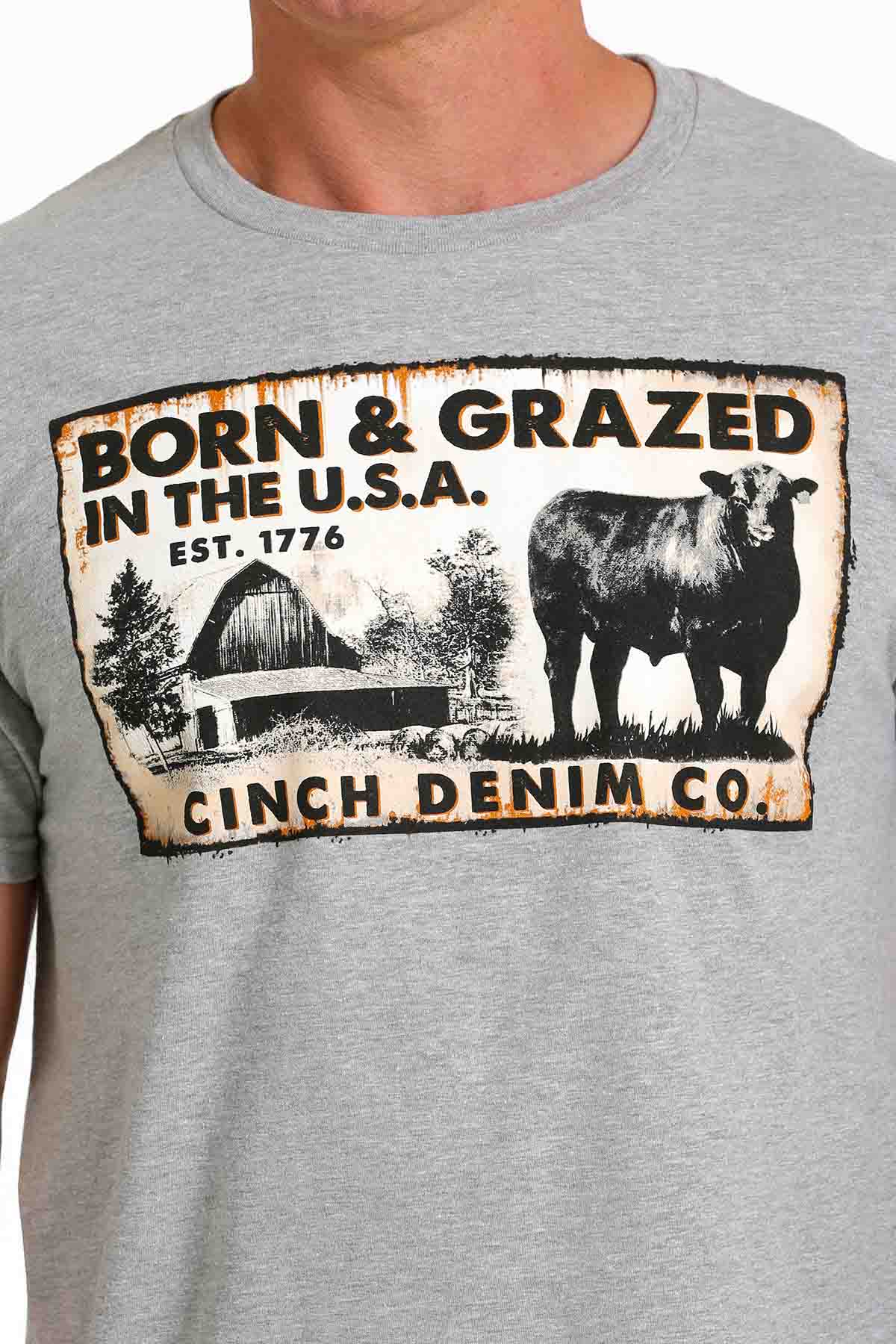 Men's Cinch "Born & Grazed" Heather Gray Graphic T-Shirt