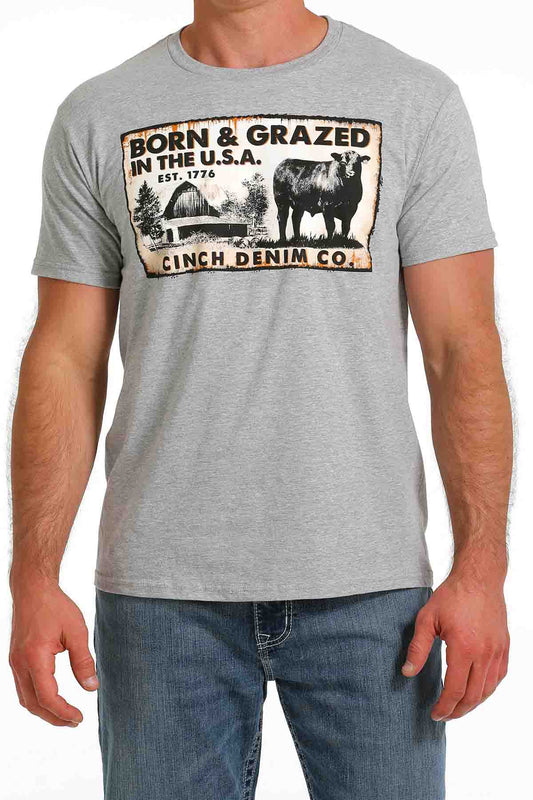 Men's Cinch "Born & Grazed" Heather Gray Graphic T-Shirt