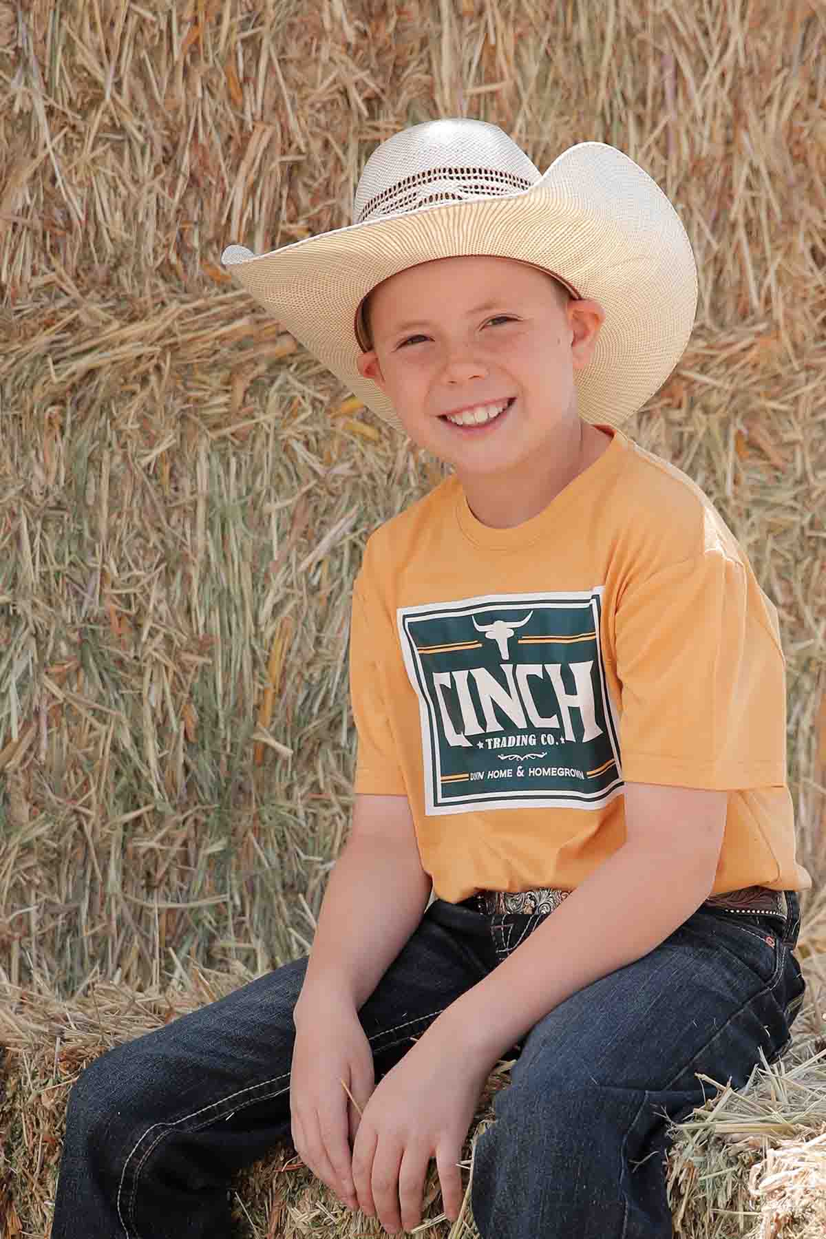 Cinch Boy's Short Sleeve Graphic Logo Tee Gold