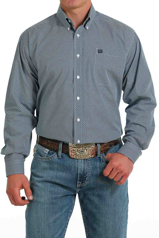 Cinch Men's Geometric Print Button Down Western Shirt Light Blue