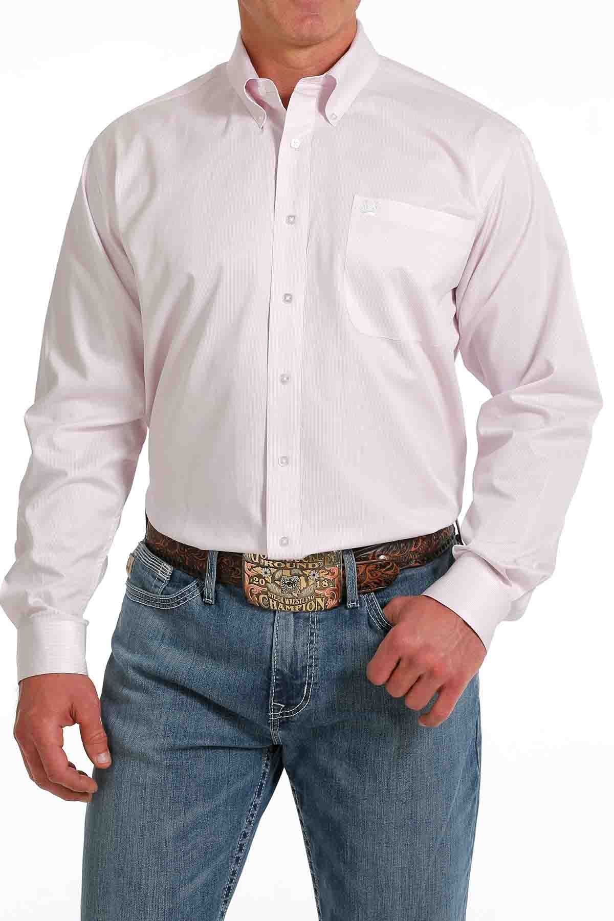 Cinch Men's Pink Stripe Classic Button Down Tencel Shirt