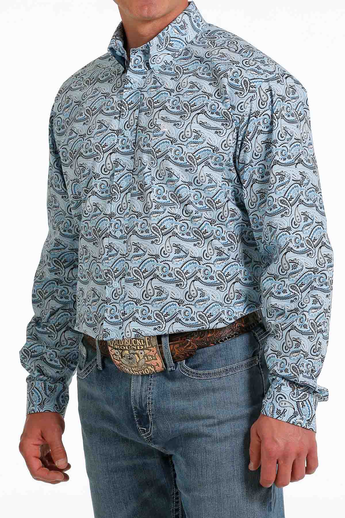 Cinch Classic Light Blue Paisley Long Sleeve Button Down