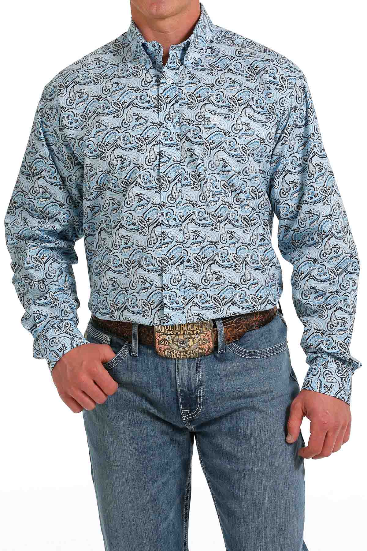 Cinch Classic Light Blue Paisley Long Sleeve Button Down