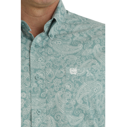 Men's Blue Paisley Printed Long-Sleeve Button Down Shirt in Turquoise by Cinch