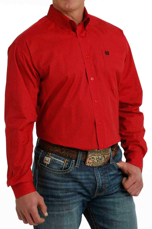 Men's Long-Sleeve Geo Print Button-Down Western Shirt in Red by Cinch