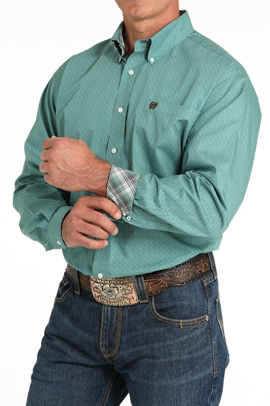 Men's Long Sleeve Print Dress Shirt in Green by Cinch