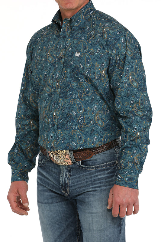 Men's Blue/Orange Paisley Long Sleeve Button Down Shirt by Cinch